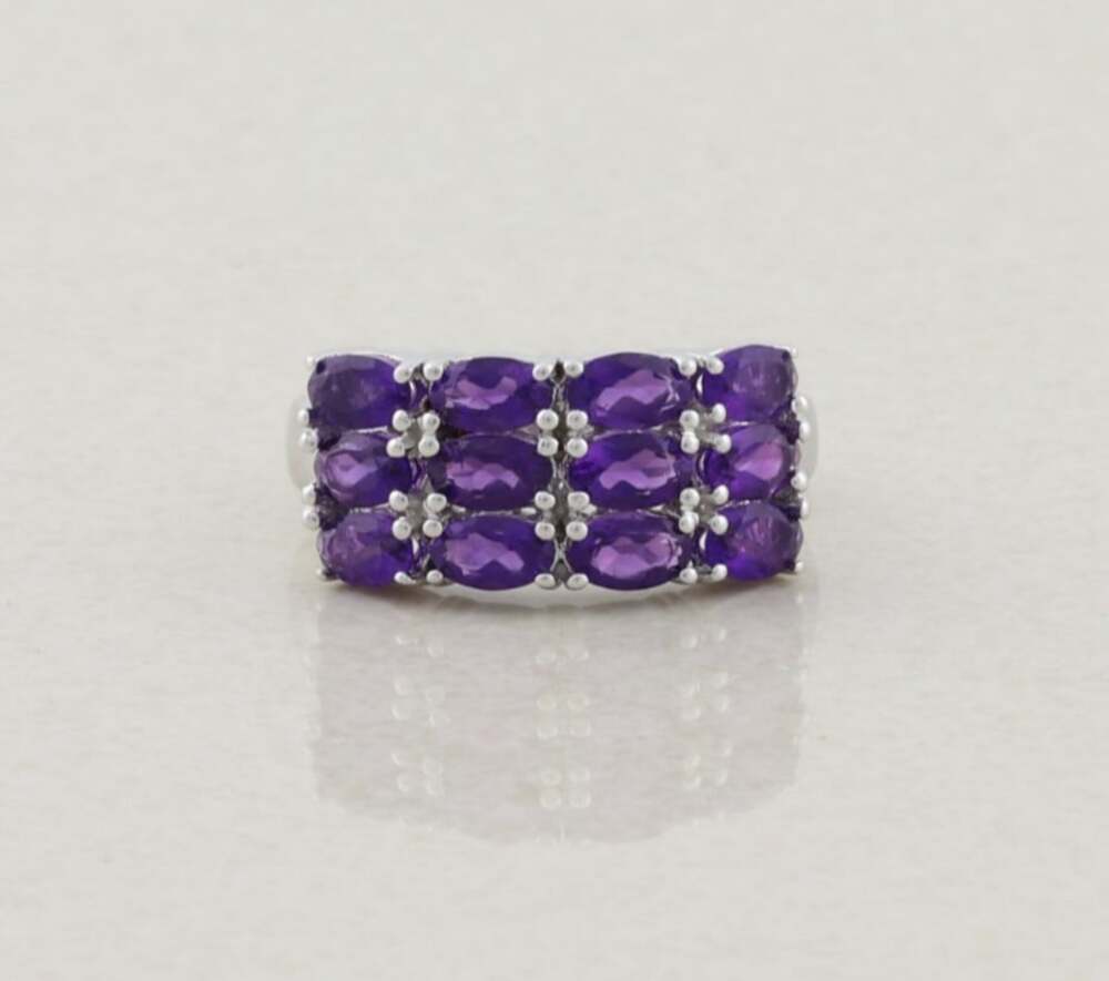 Sterling Silver Natural Amethyst Three Row Band Ring size 7 1/4